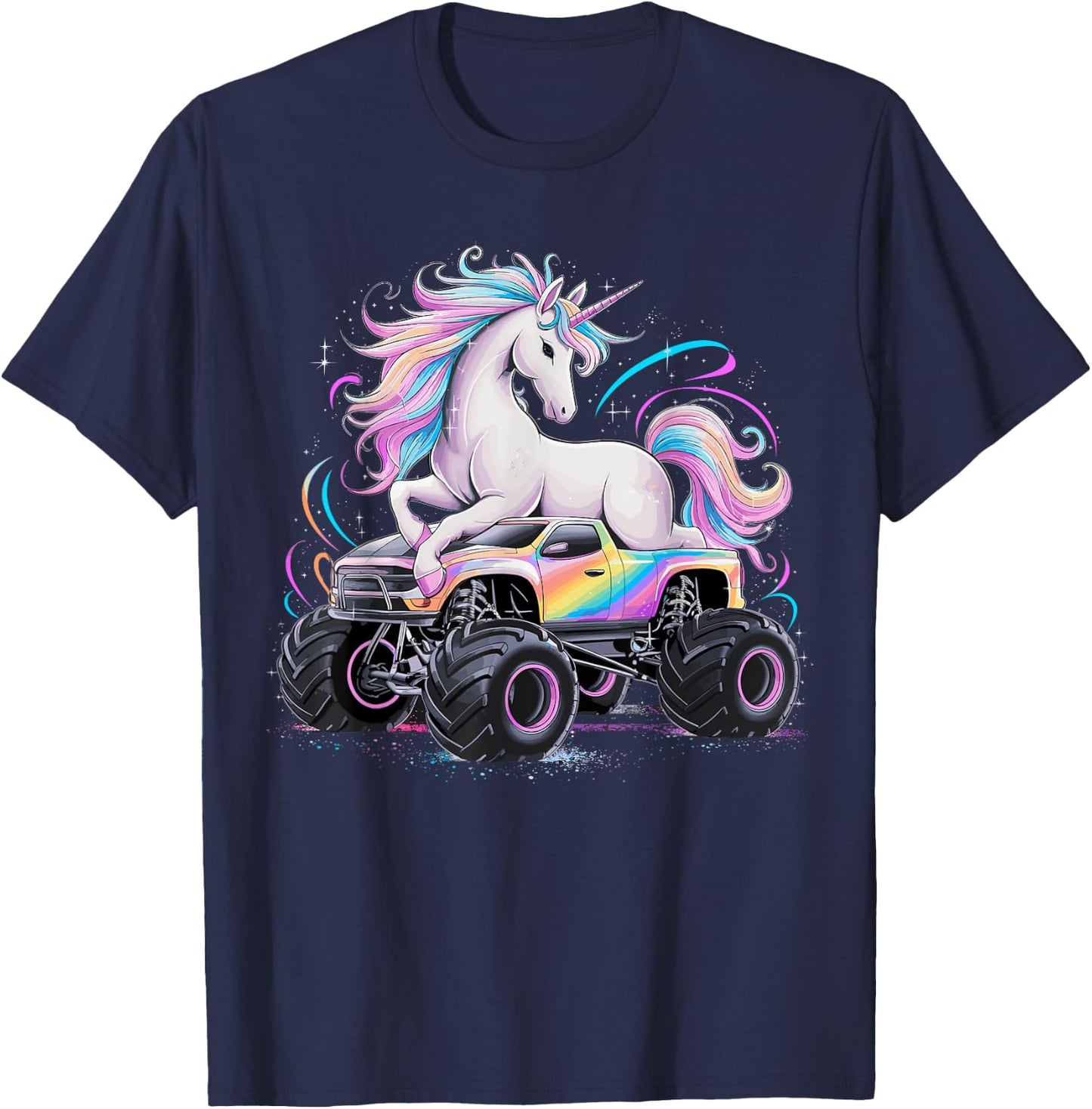 Monster Truck Unicorn Birthday Party Girls Monster Truck T-Shirt - T-Shirt | Navy