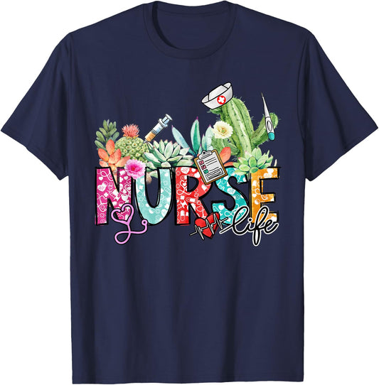 Funny Nurse Mom Cactus Lover for Professionals Nursing T-Shirt - T-Shirt | Navy