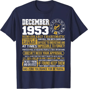 December Birthday Gift - Born December Sagitarius 1953 Funny T-Shirt - T-Shirt | Navy