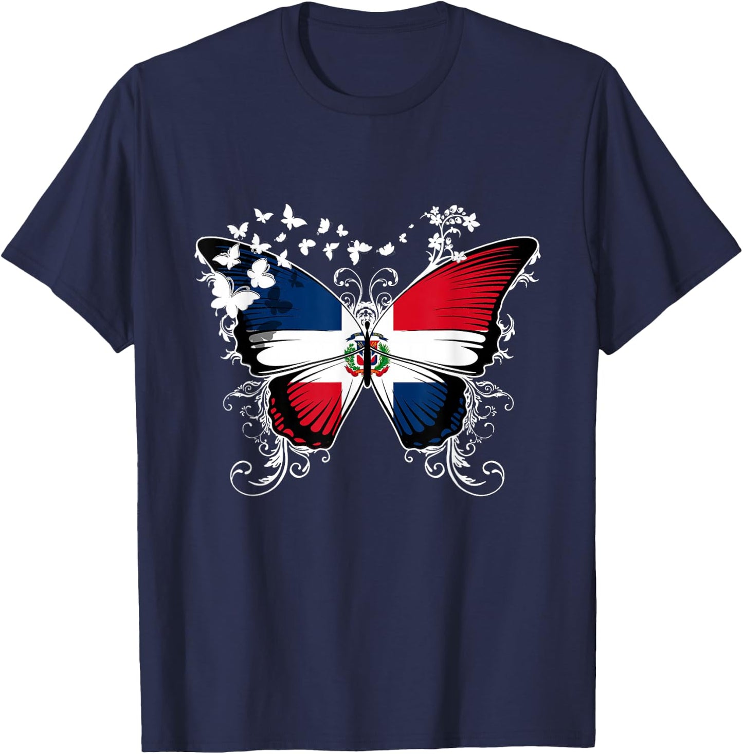 Dominican Republic Flag Shirt Butterfly Graphic T Shirt T-Shirt - T-Shirt | Navy