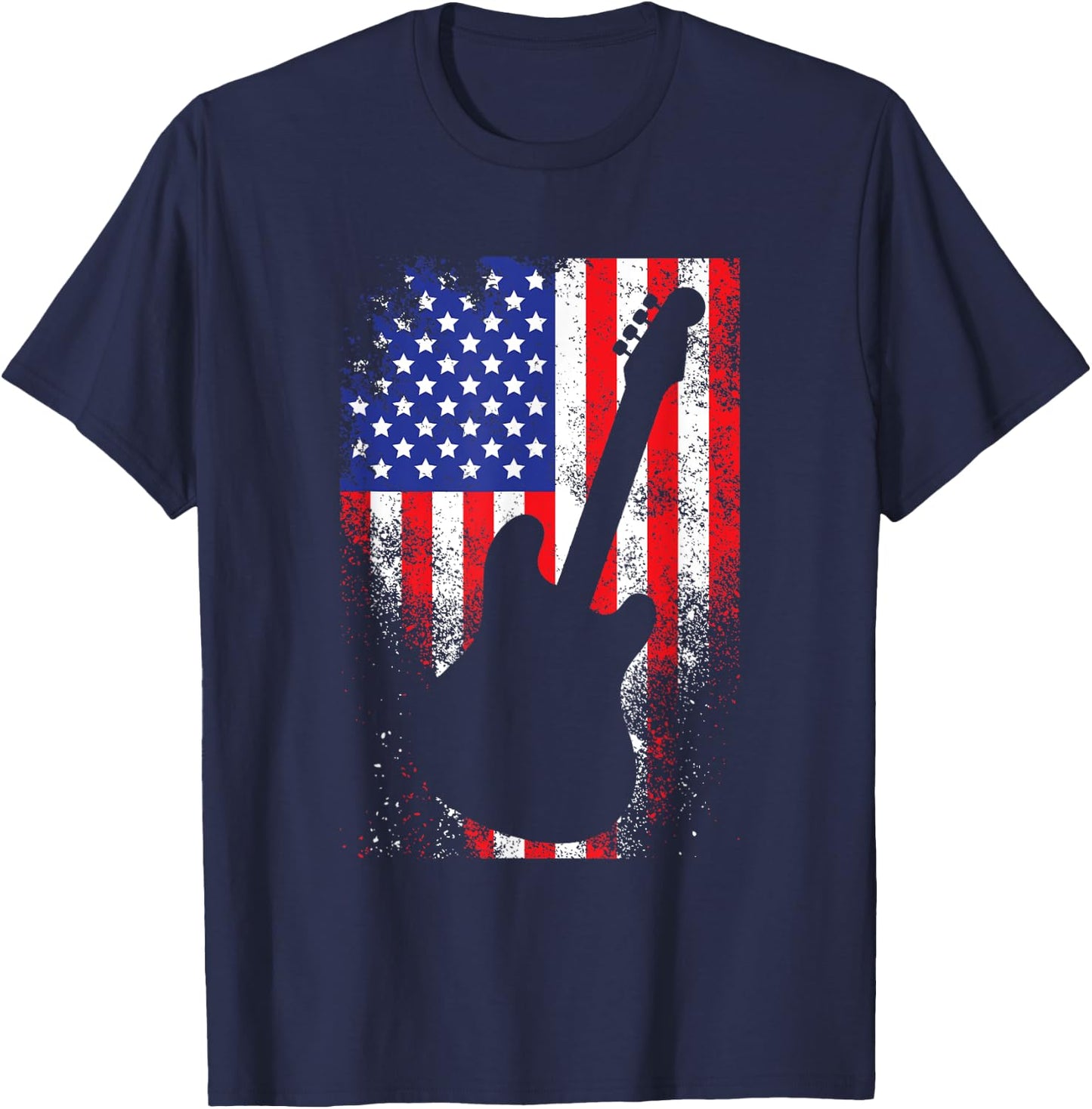 Guitar Vintage USA Flag Rock 4th Of July Funny Gift T-Shirt - T-Shirt | Navy