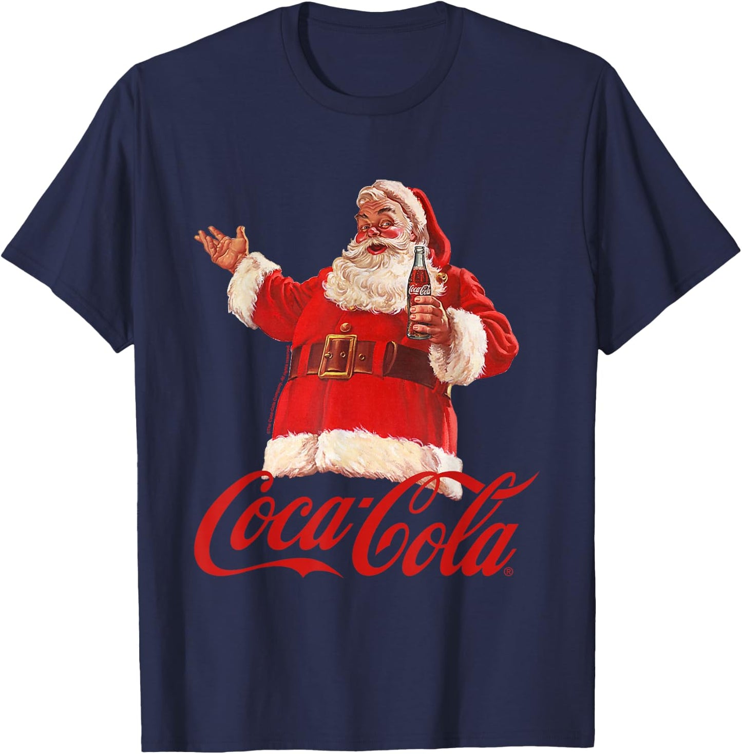Coca Cola Christmas Santa Bottle T-Shirt - T-Shirt | Navy