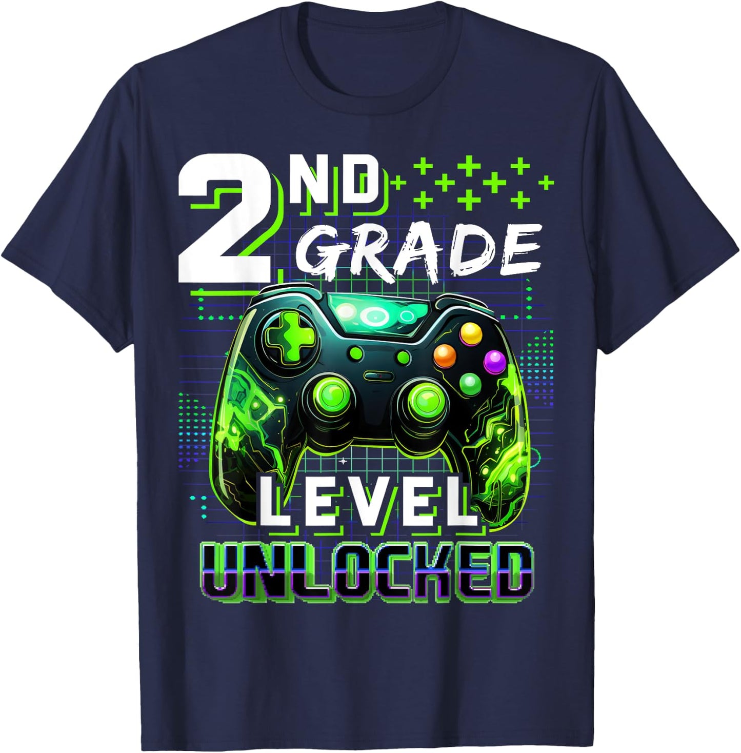 Back to School 2nd Grade Boys Gamer First Day School Level T-Shirt - T-Shirt | Navy