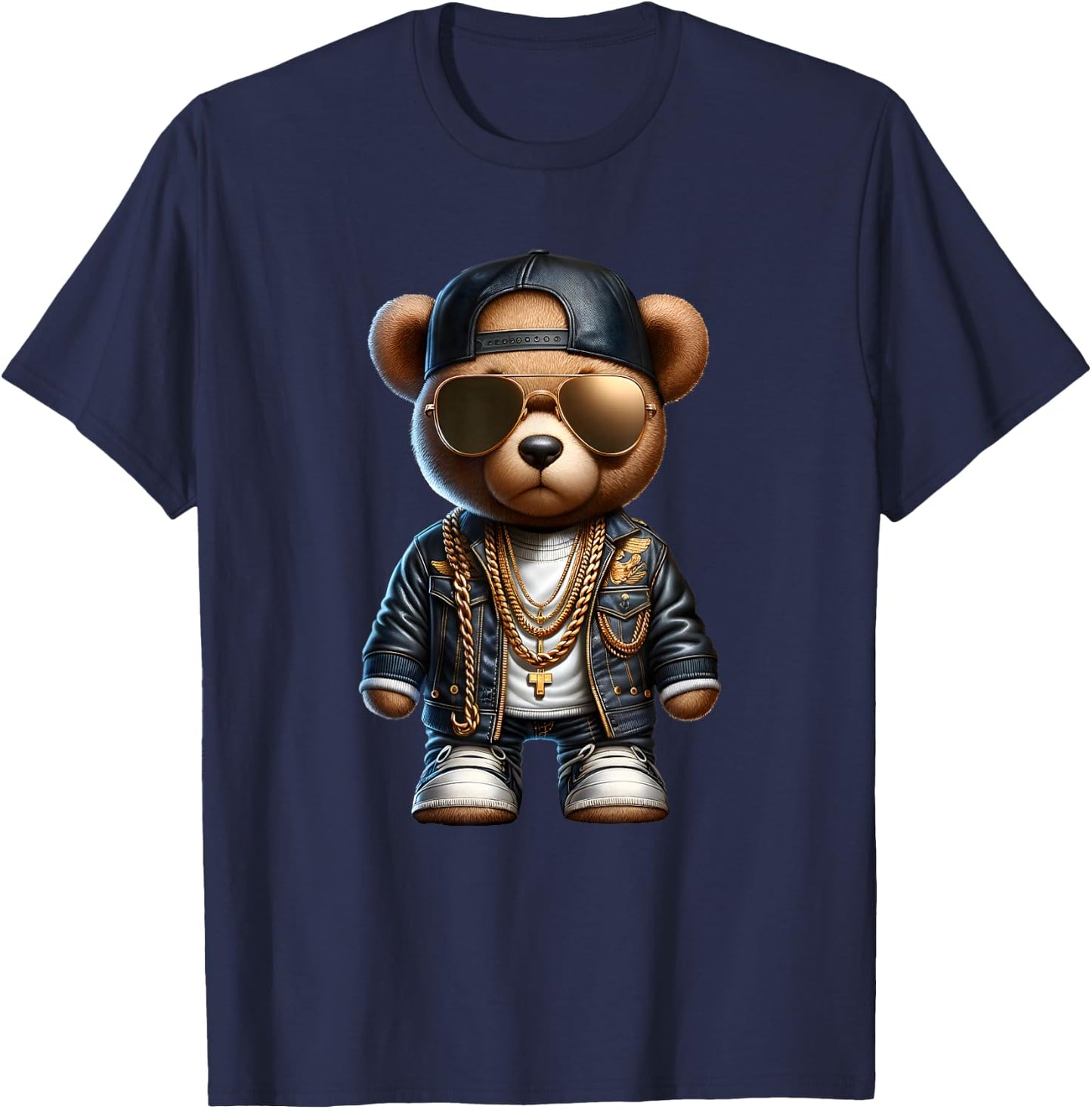 Stylish Bear with Golden Chains T-Shirt - T-Shirt | Navy