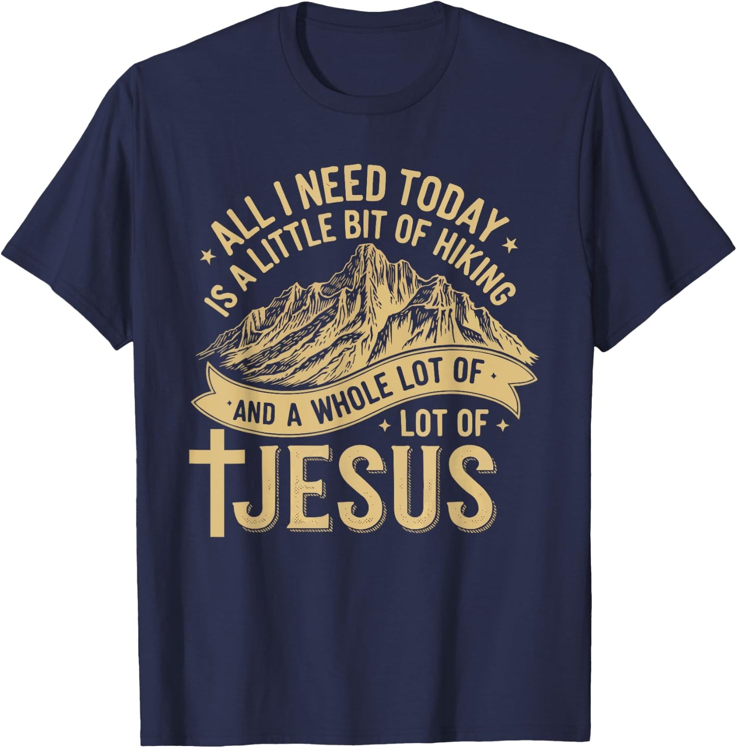 Hiking Jesus Christ Religion Christian Hiker Christianity T-Shirt - T-Shirt | Navy