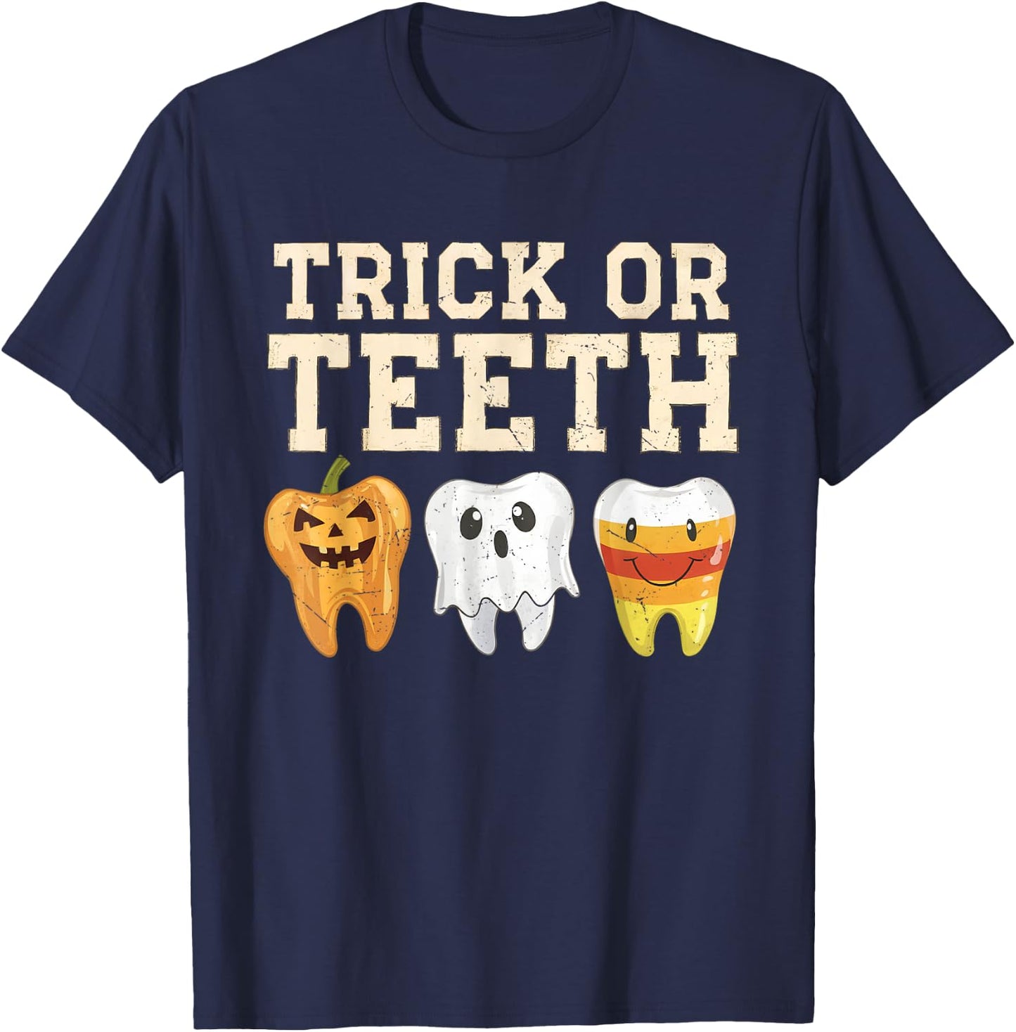 Trick Or Teeth Halloween Dental Crew Dentist Boys Girls Kids T-Shirt - T-Shirt | Navy