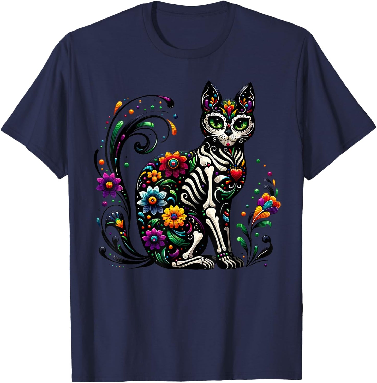 Dia De Los Muertos Cinco De Mayo Cat Sugar Skull Men Women T-Shirt - T-Shirt | Navy