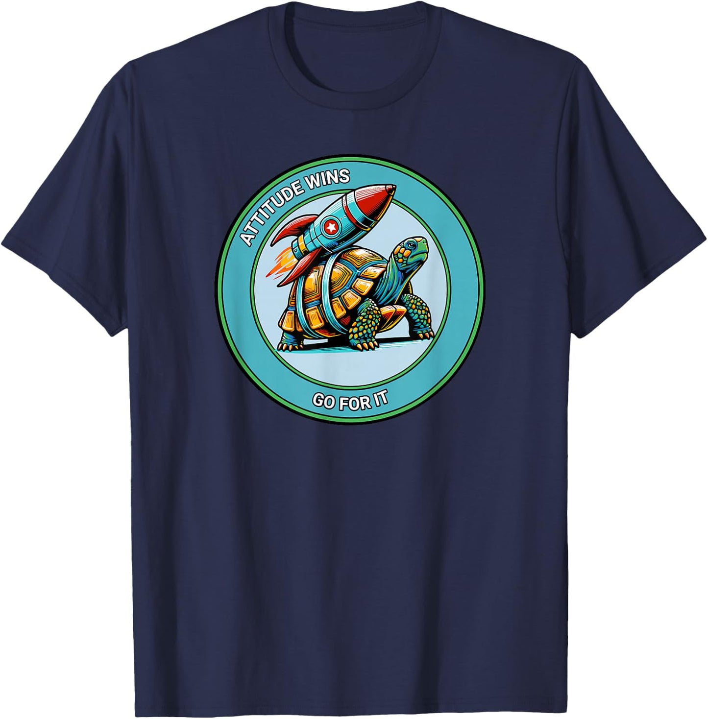 Attitude Wins Positive Motivational Statement from Turtle T-Shirt - T-Shirt | Navy