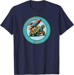 Attitude Wins Positive Motivational Statement from Turtle T-Shirt - T-Shirt | Navy