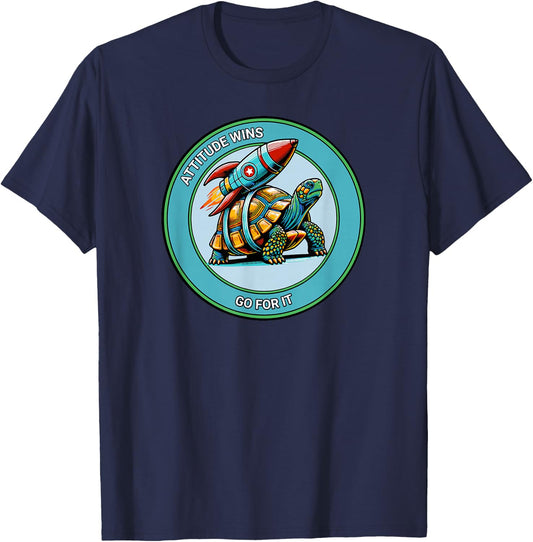 Attitude Wins Positive Motivational Statement from Turtle T-Shirt - T-Shirt | Navy