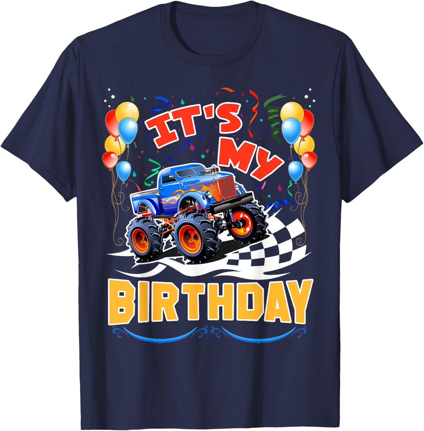 It Is My Birthday Boy Monster Truck Car Party Day Kids Cute T-Shirt - T-Shirt | Navy