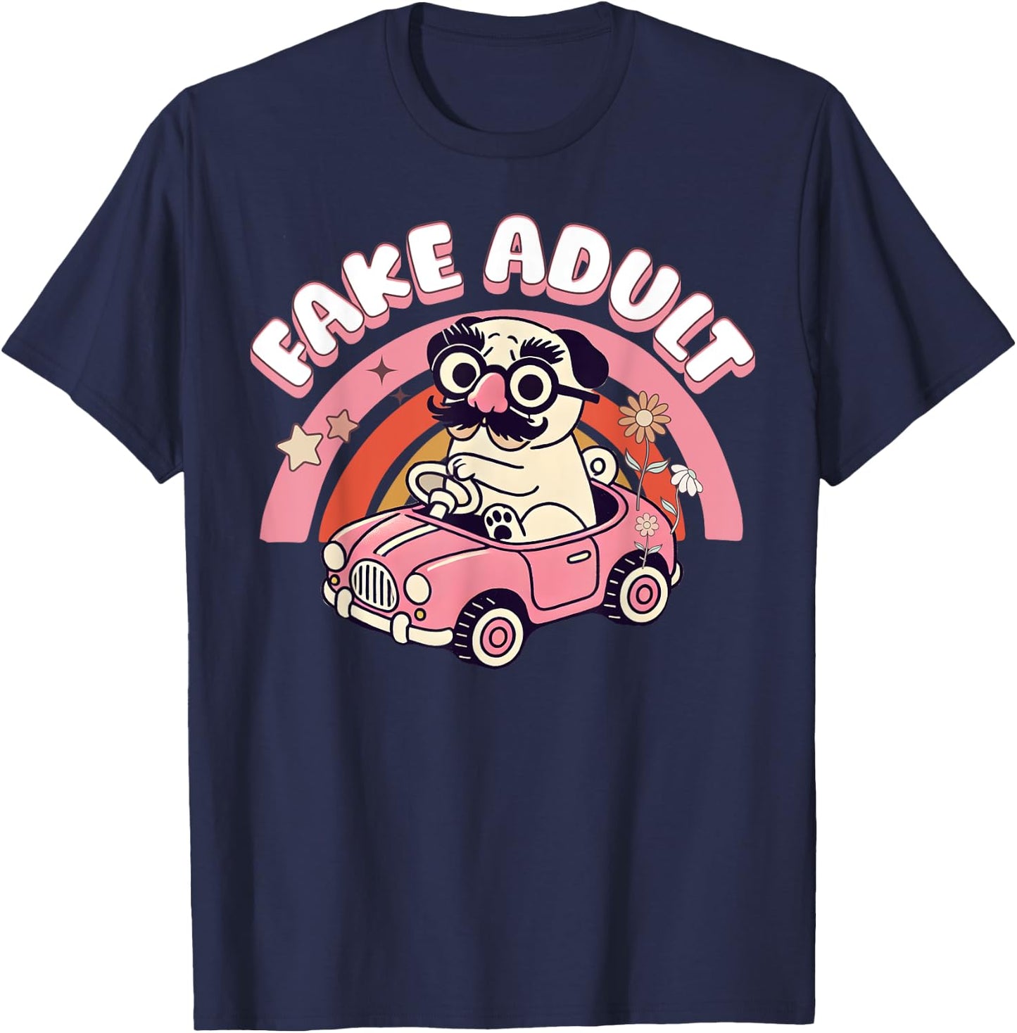 Fake Adult Ironic Humor Funny Pug Millenial Sarcastic Meme T-Shirt - T-Shirt | Navy
