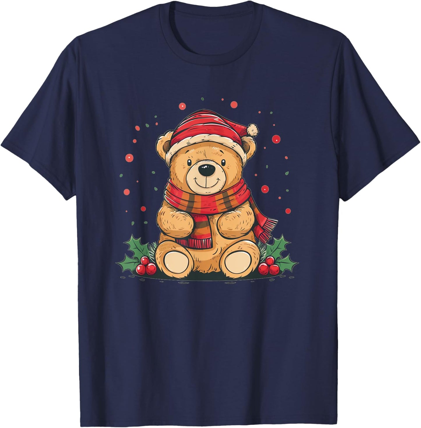 Funny fluffy Teddy Bear in Christmas Season and Dress T-Shirt - T-Shirt | Navy