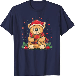 Funny fluffy Teddy Bear in Christmas Season and Dress T-Shirt - T-Shirt | Navy