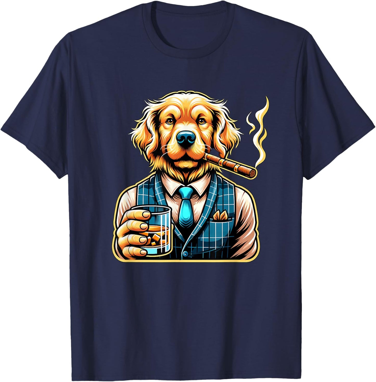 Golden Retriever Dog Cigar And Whiskey Women T-Shirt - T-Shirt | Navy