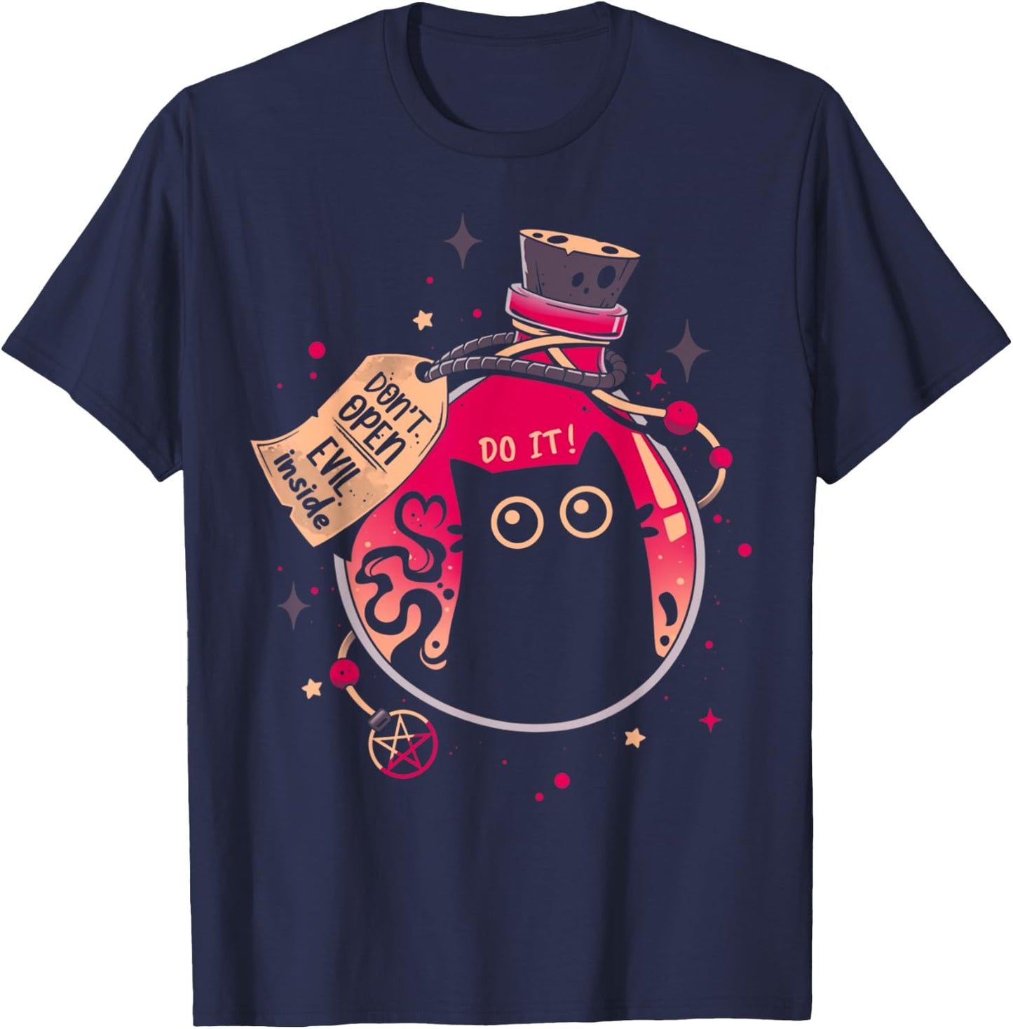 Don't Open Evil Inside Funny Cat Lover Men Women Kids T-Shirt - T-Shirt | Navy
