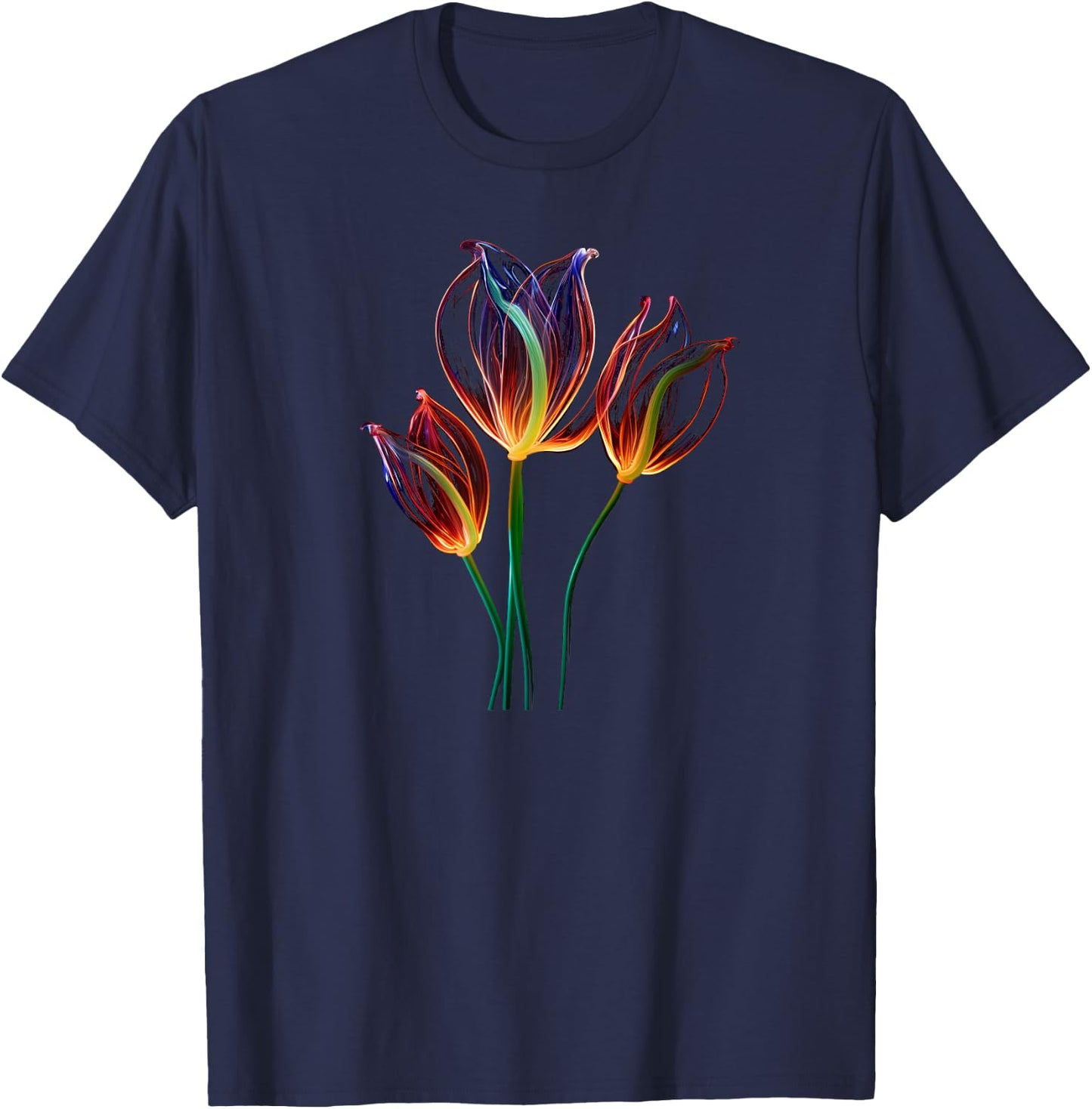Flowers, Tulip, Art, Color, Love, Cute, Minimal, Fashion T-Shirt - T-Shirt | Navy