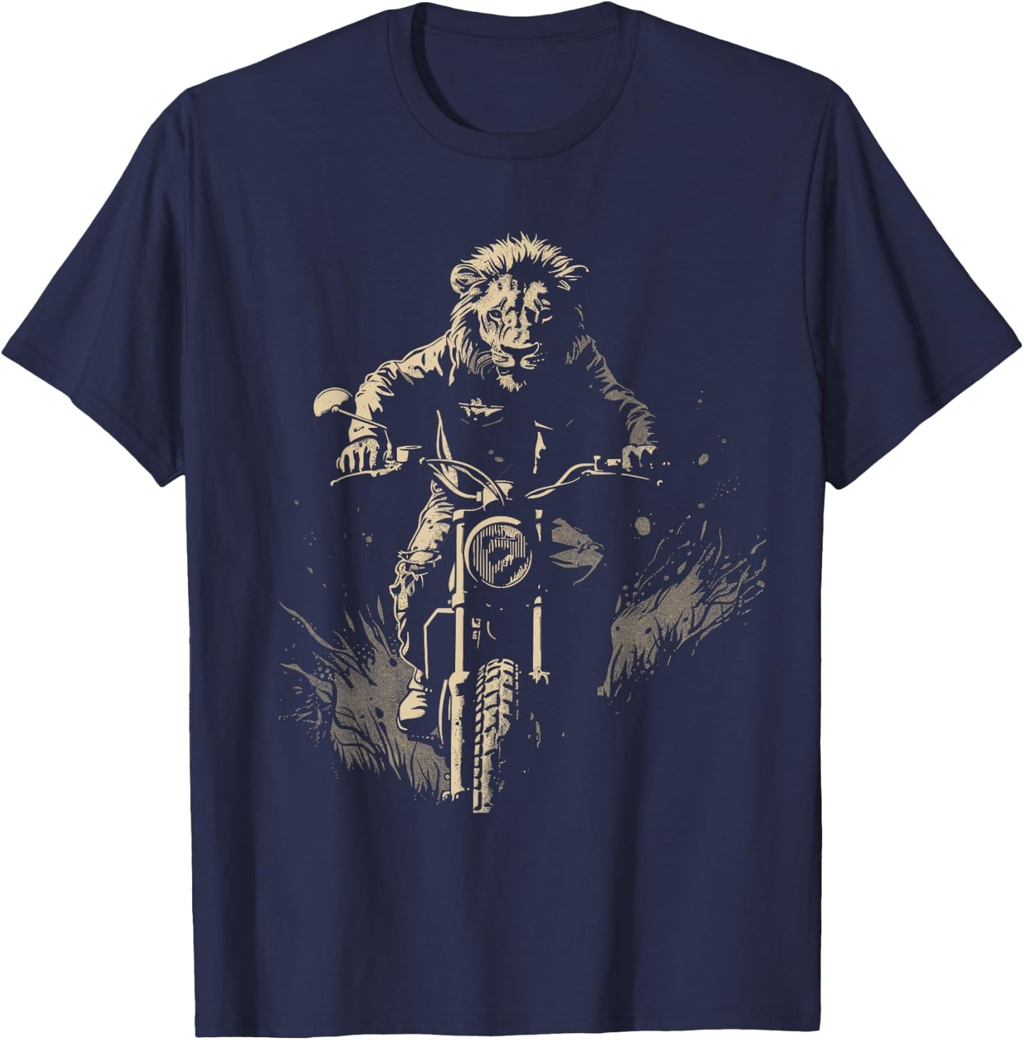 Lion Motorcycle Adventure Biker Riding Animal Rider Wildlife T-Shirt - T-Shirt | Navy