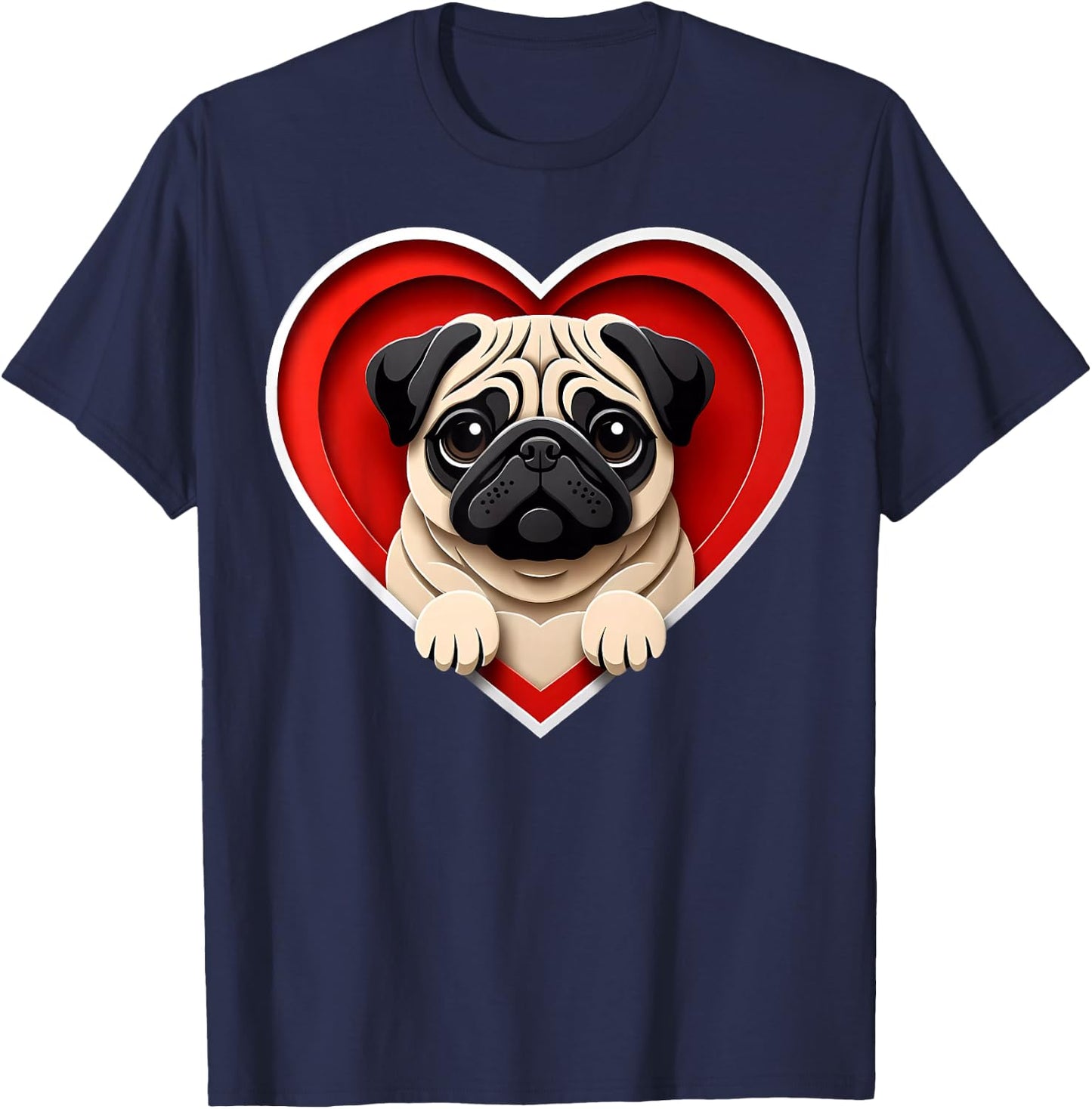 Pug Heart Cute Puppy Dog Lover or Owner T-Shirt - T-Shirt | Navy