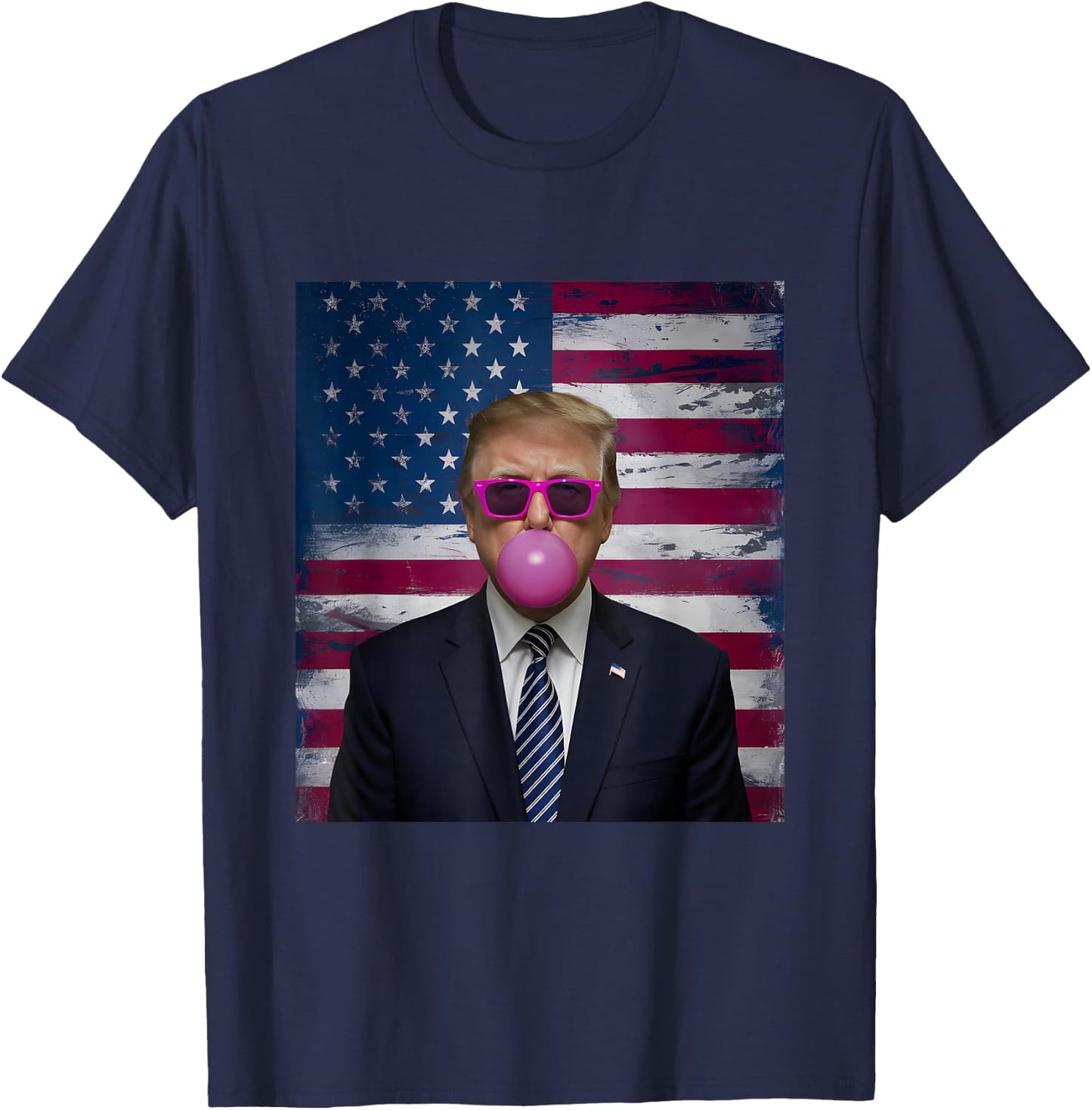 Pink Sunglasses Trump Bubble Gum 2024 USA Flag Vintage T-Shirt - T-Shirt | Navy