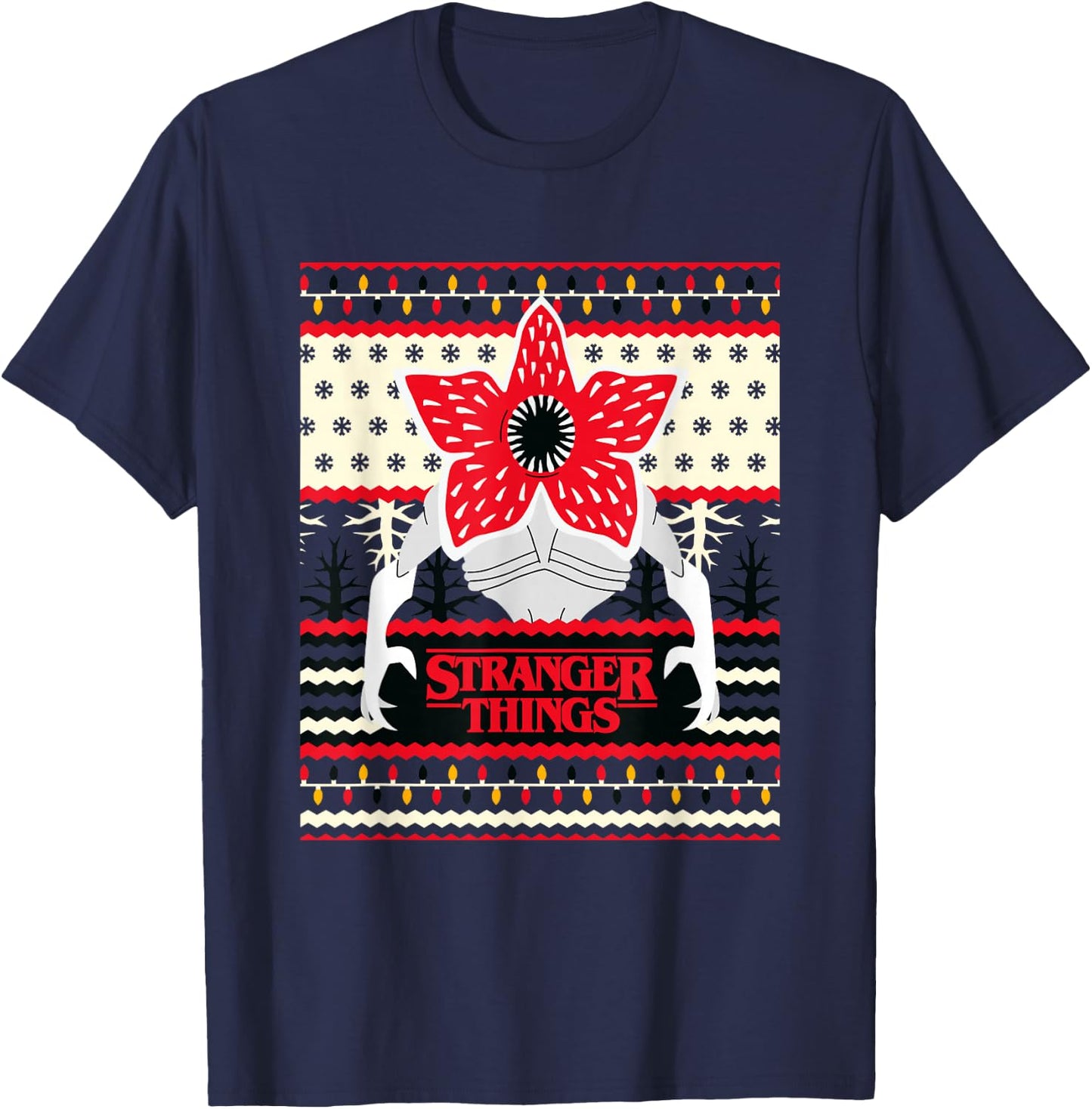 Stranger Things Christmas Epic Demogorgon Chest Ugly Sweater T-Shirt - T-Shirt | Navy