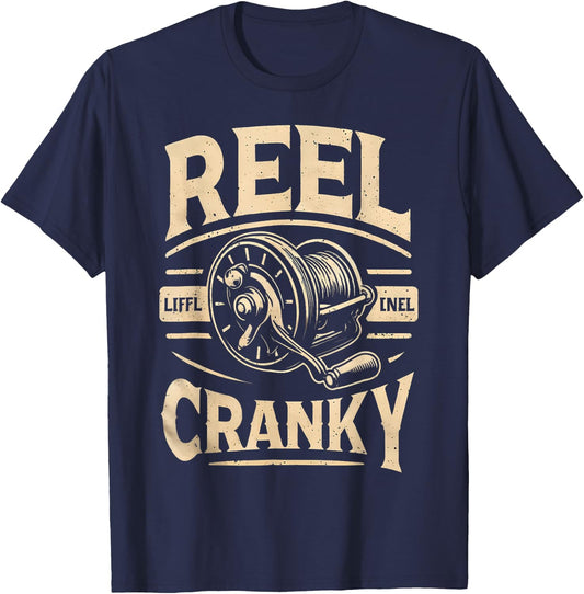 Funny Cranky Fishing Reel Pun Shirt Humor Fishermen T-Shirt - T-Shirt | Navy