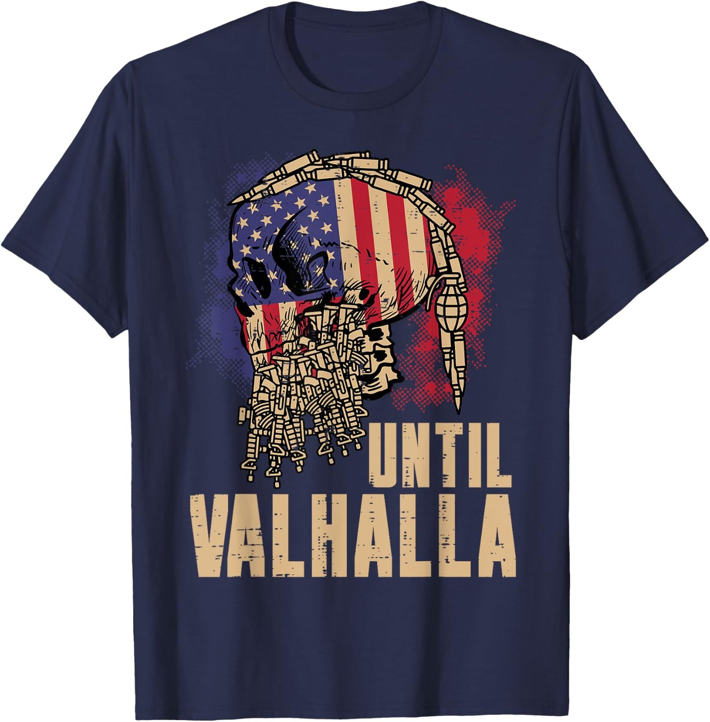 Viking Skull US Flag Until Valhalla Norse Mythology Dad Men T-Shirt - T-Shirt | Navy