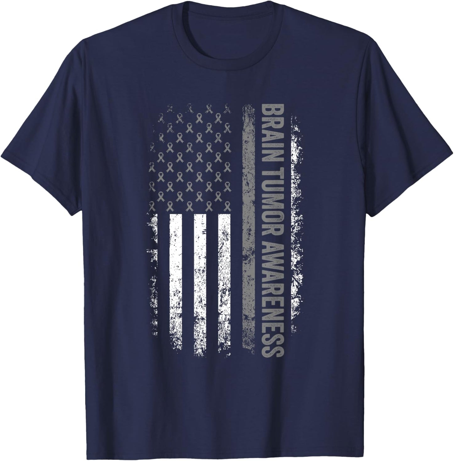 Brain Cancer Design American Flag Brain Tumor Awareness T-Shirt - T-Shirt | Navy
