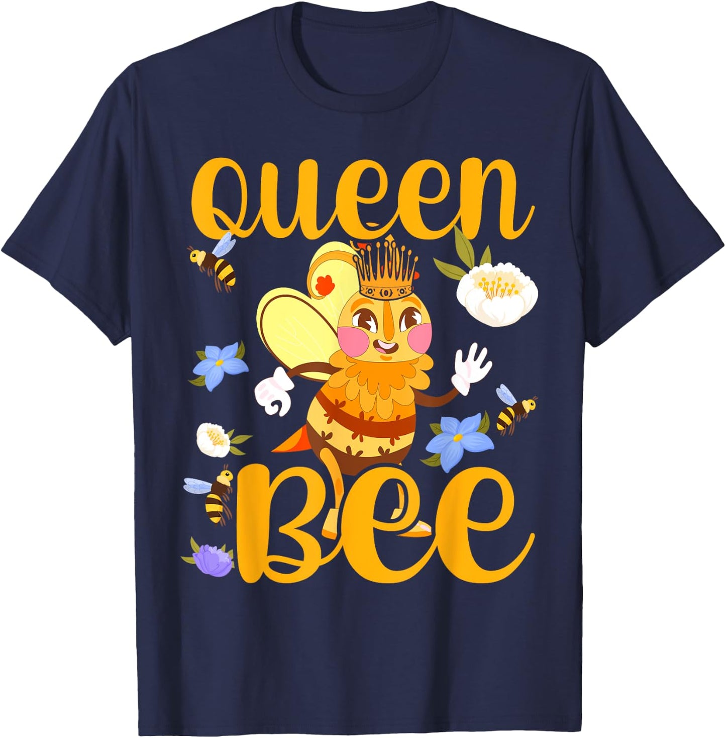 Queen Bee Crown Women Girls Mom Wife Daughter Honeybee T-Shirt - T-Shirt | Navy