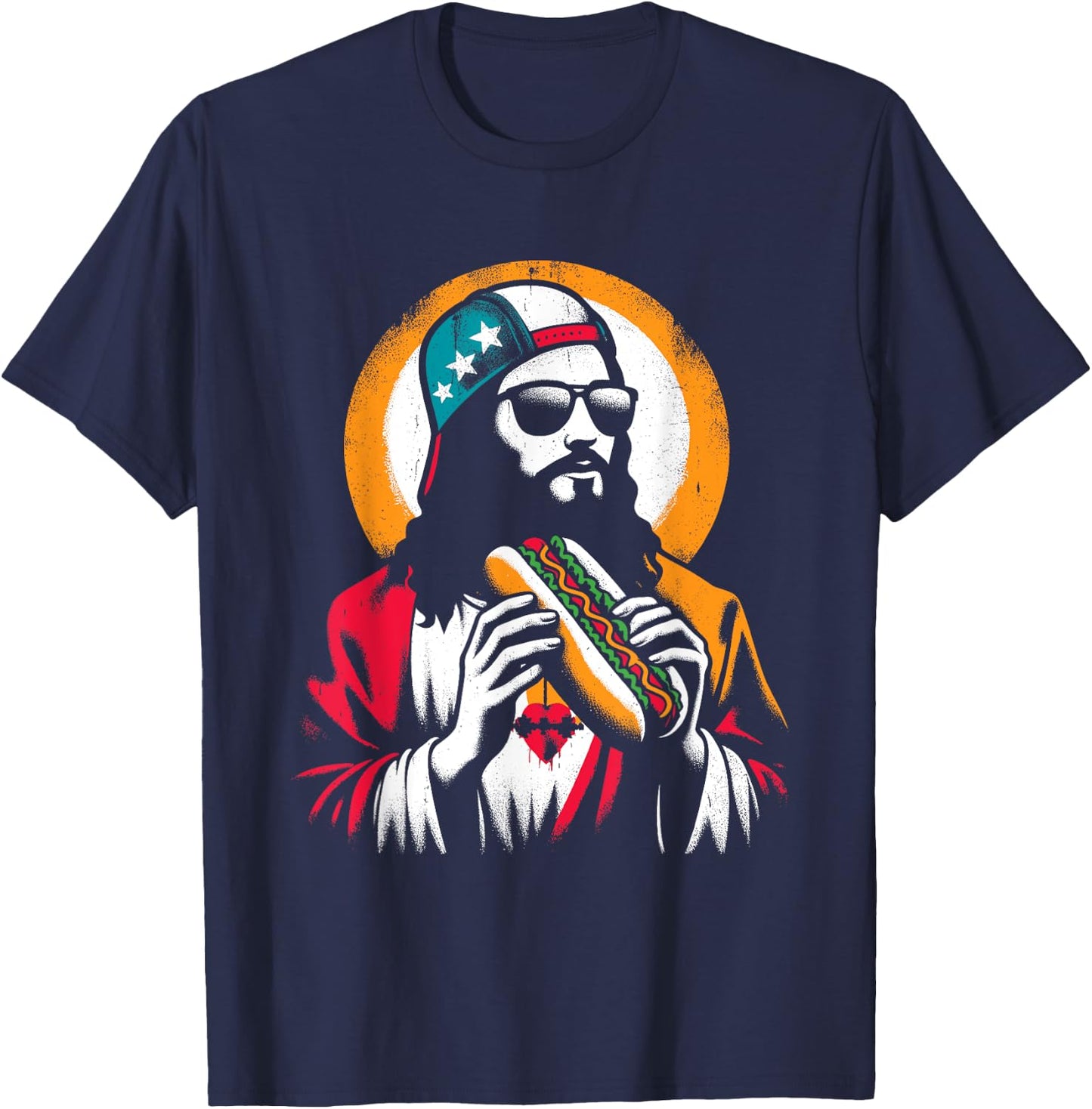 Jesus Eating Hot Dog - Funny Christian Religious Hot Dogs Women Girls Kids T-Shirt - T-Shirt | Navy