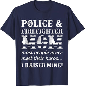 Police Officer Firefighter Fireman Gifts For Mom Mama Mother T-Shirt - T-Shirt | Navy