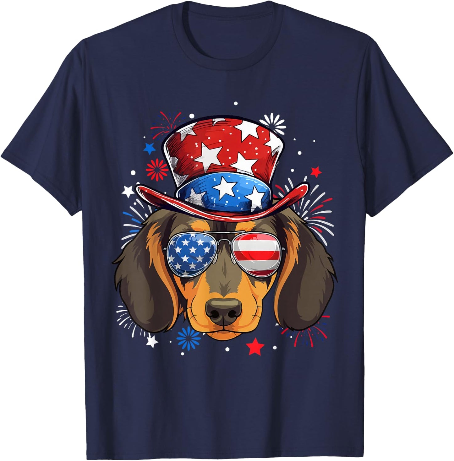 Dachshund Patriotic USA Flag 4th Of July Dog Lover T-Shirt - T-Shirt | Navy