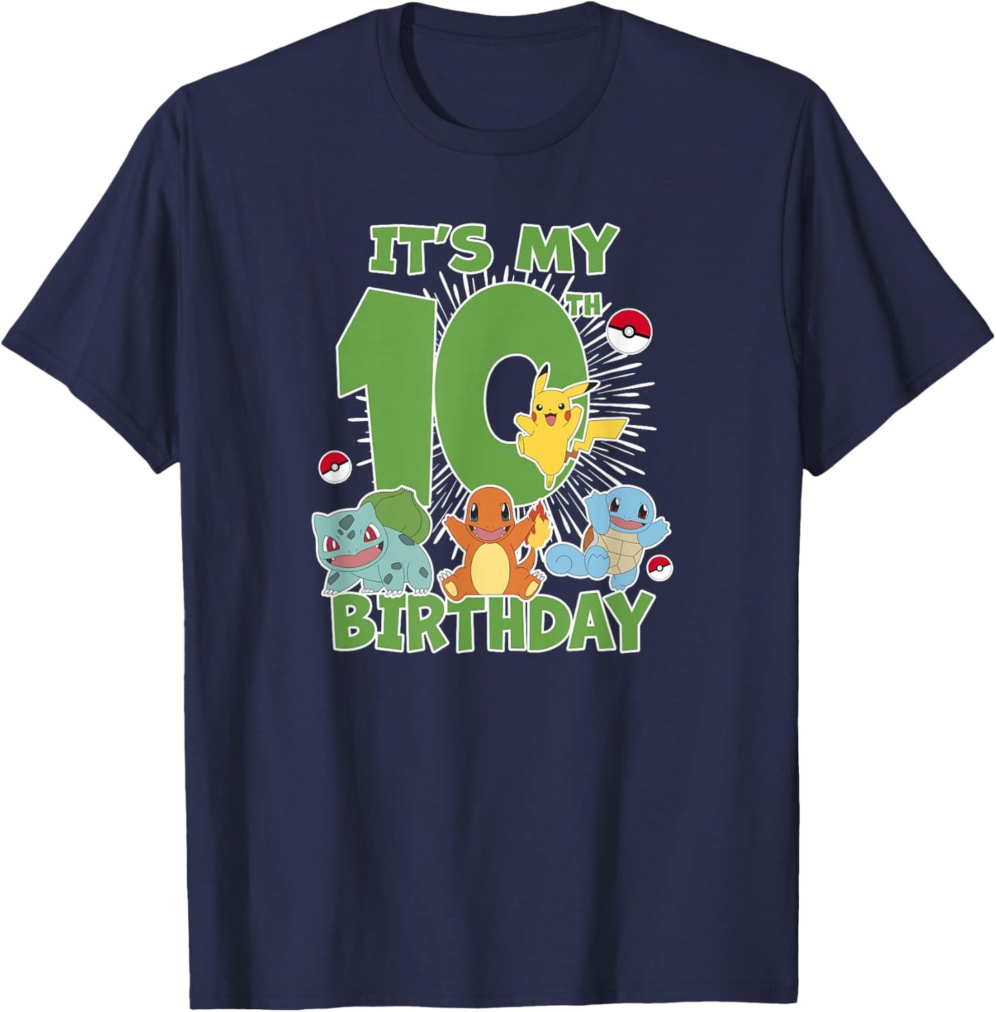 Pokémon It's My 10th Birthday Kanto Starters Celebration T-Shirt - T-Shirt | Navy