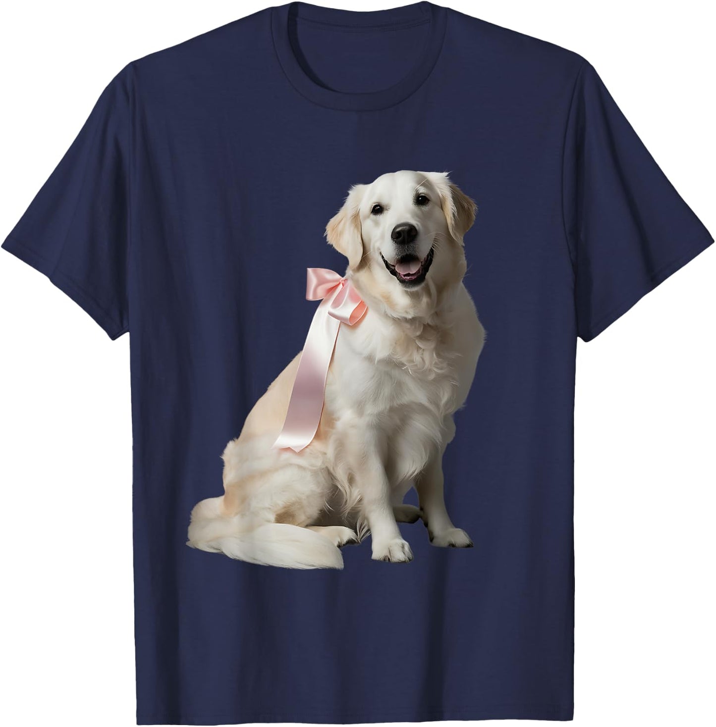 English Cream Golden Retriever Puppy Pink Bow Clean Girl T-Shirt - T-Shirt | Navy
