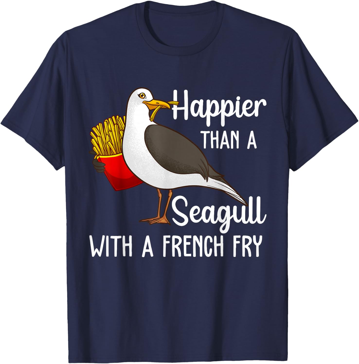 Funny Seagull French Fries Art Men Women French Fries Birder T-Shirt - T-Shirt | Navy