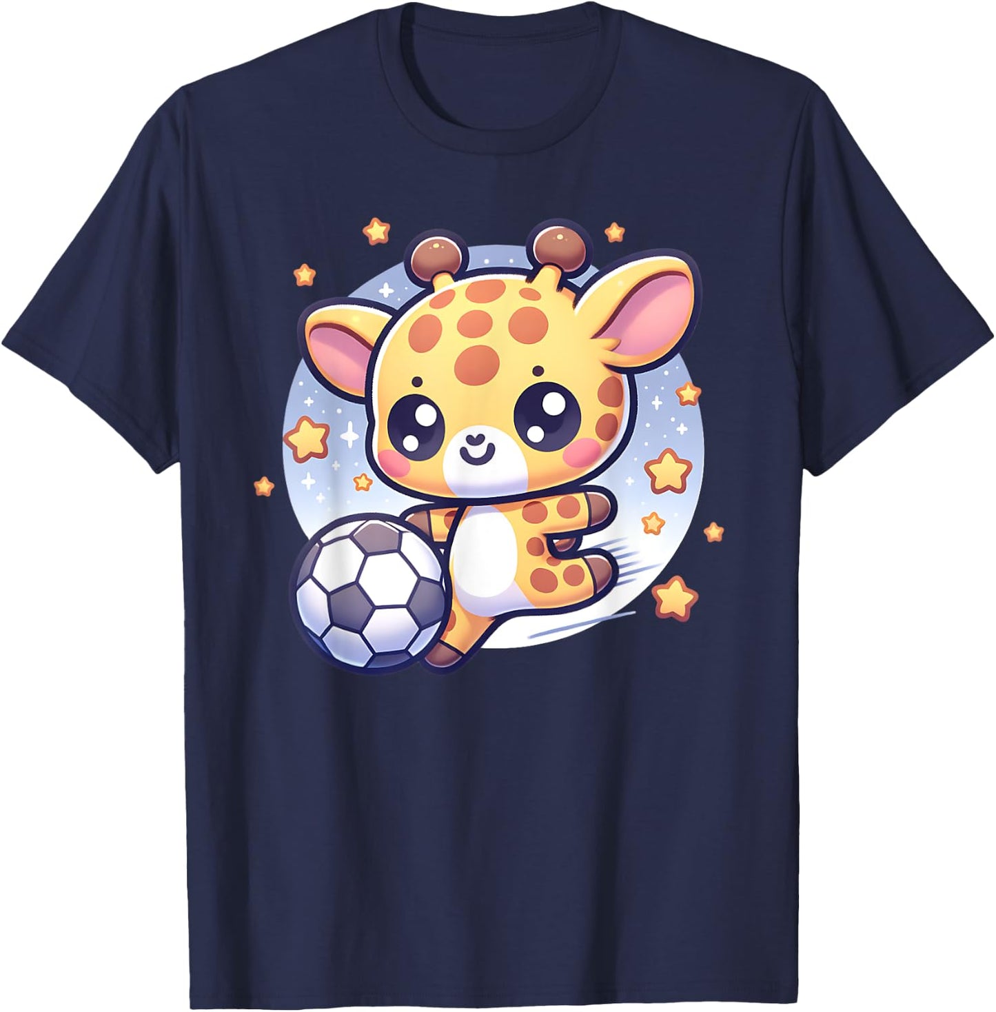 Giraffe Soccer Player Kicking Soccer Ball Cute Girls Graphic T-Shirt - T-Shirt | Navy