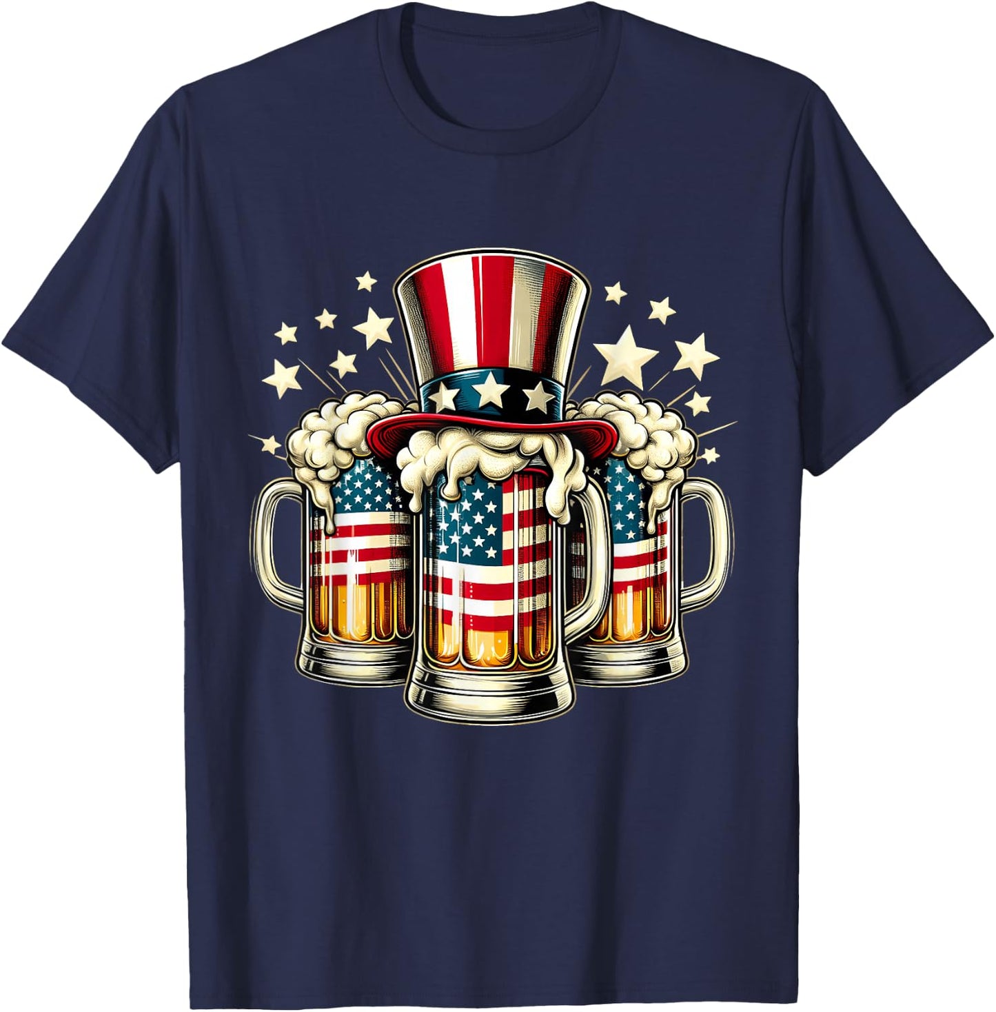 Beer American Flag USA 4th of July Party Drinking Men Women T-Shirt - T-Shirt | Navy