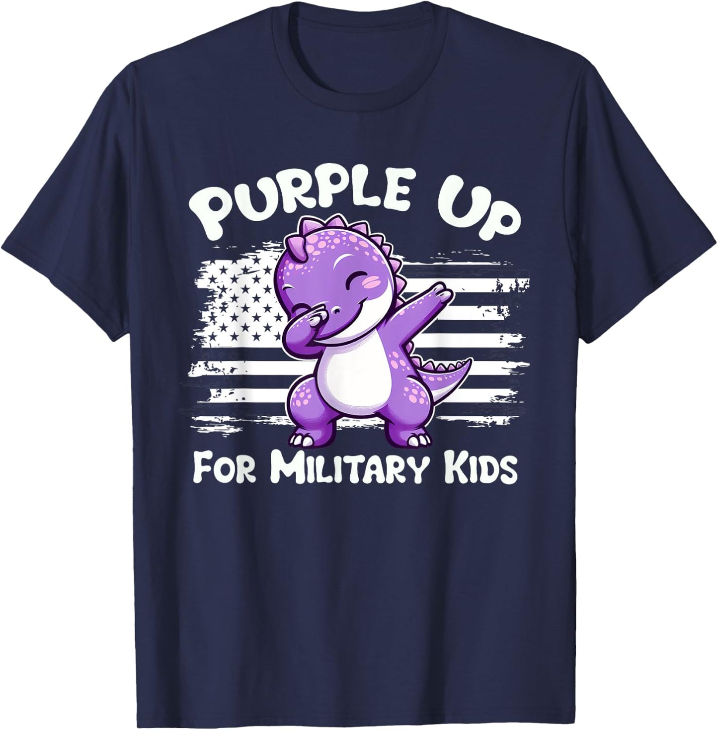 Dabbing Dinosaur Purple Up for Military Kids Military Child T-Shirt - T-Shirt | Navy