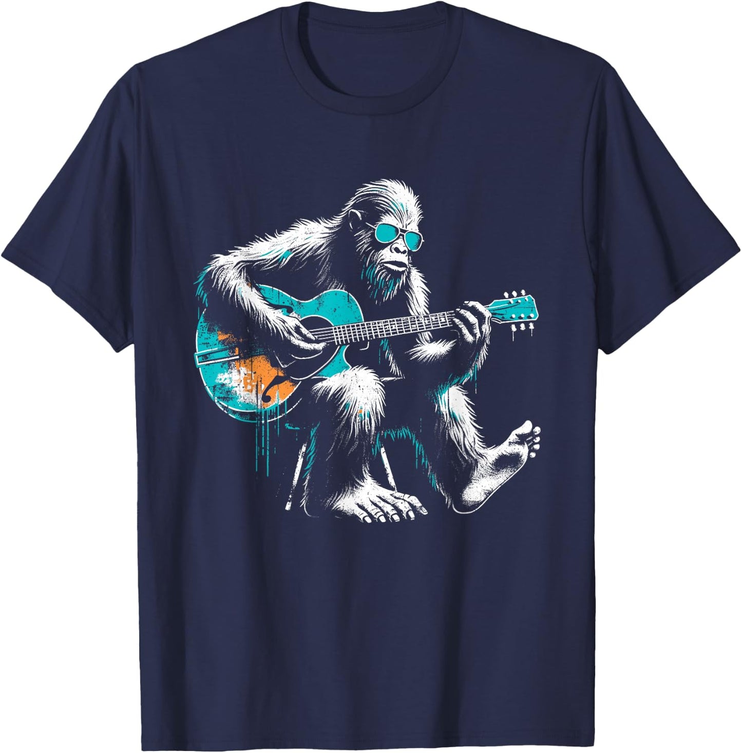 Bigfoot Guitarist - Funny Guitar Music Sasquatch Lover T-Shirt - T-Shirt | Navy