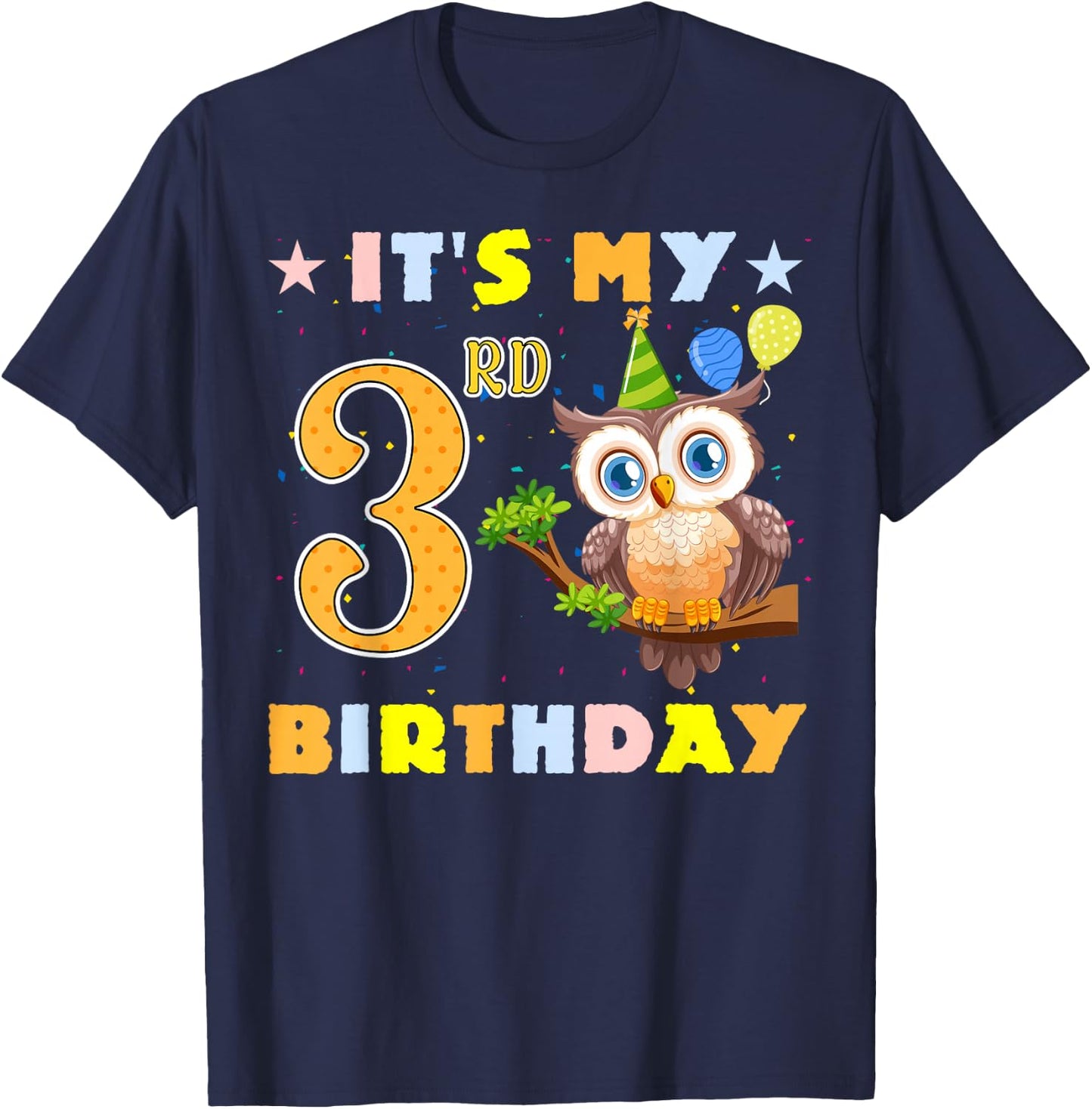 Cute It's My 3rd Birthday Owl Birds 3 Years Old T-Shirt - T-Shirt | Navy
