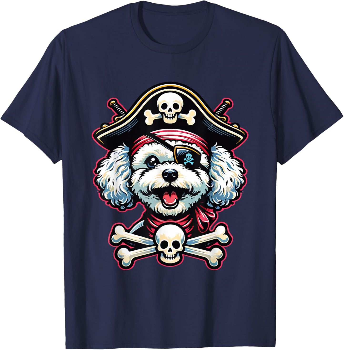 Maltese Poodle Sea Dog Pirate Dog Funny Captain Halloween T-Shirt - T-Shirt | Navy
