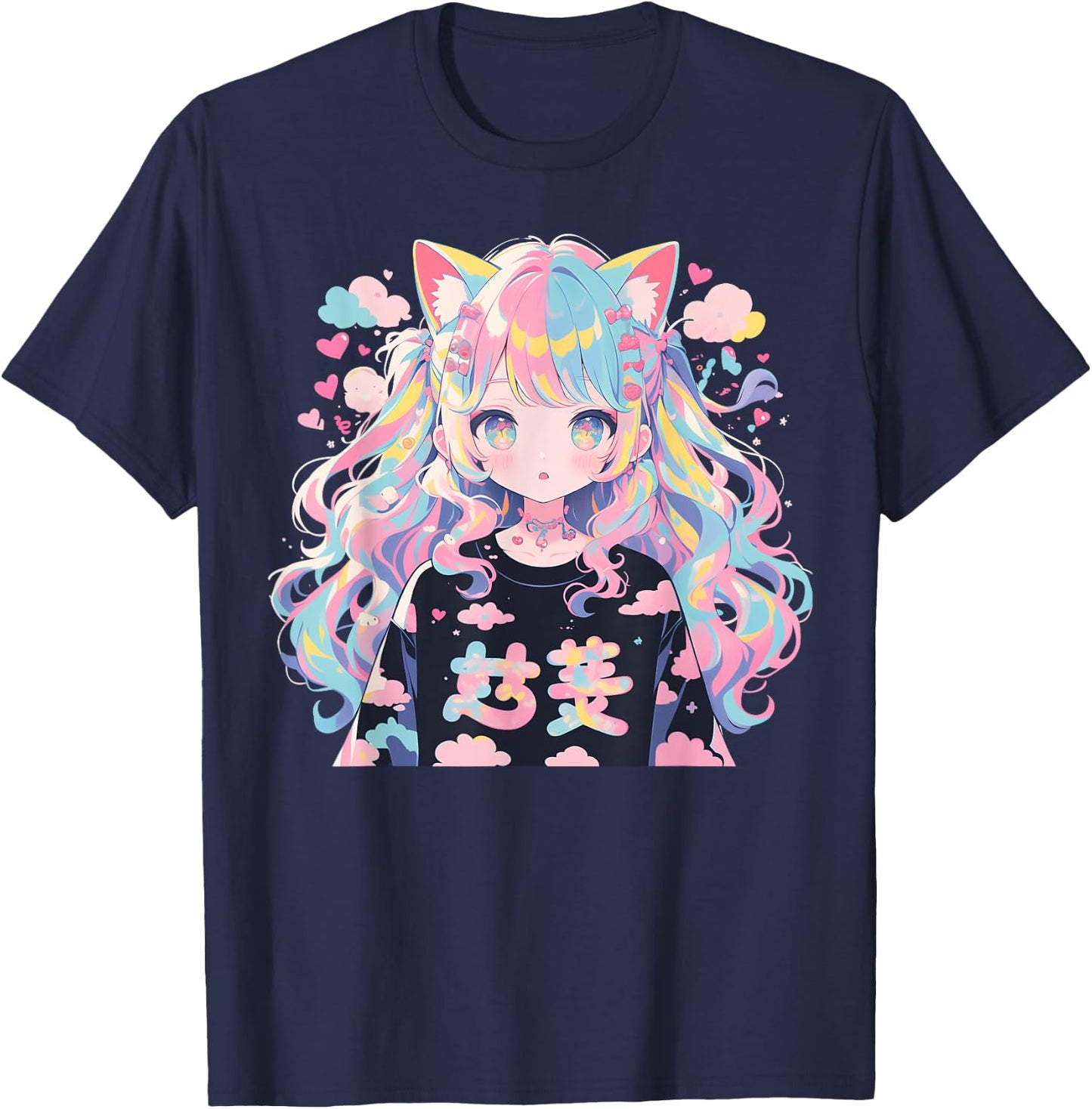 Anime Waifu Cute Anime manga Cat Girl Sweet Retro Japan T-Shirt - T-Shirt | Navy