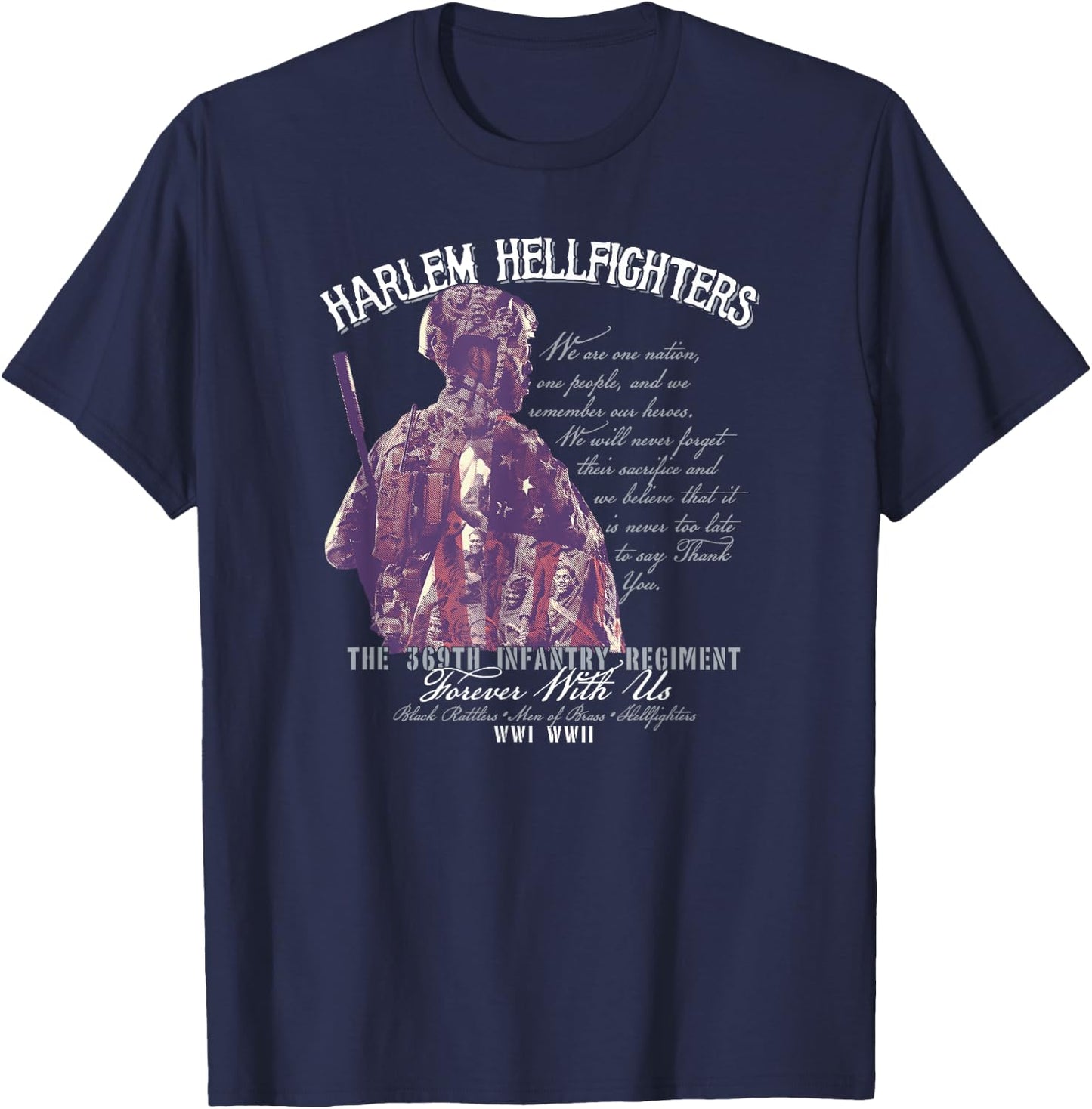 Harlem Hellfighters Soldiers Vintage Black Military History T-Shirt - T-Shirt | Navy