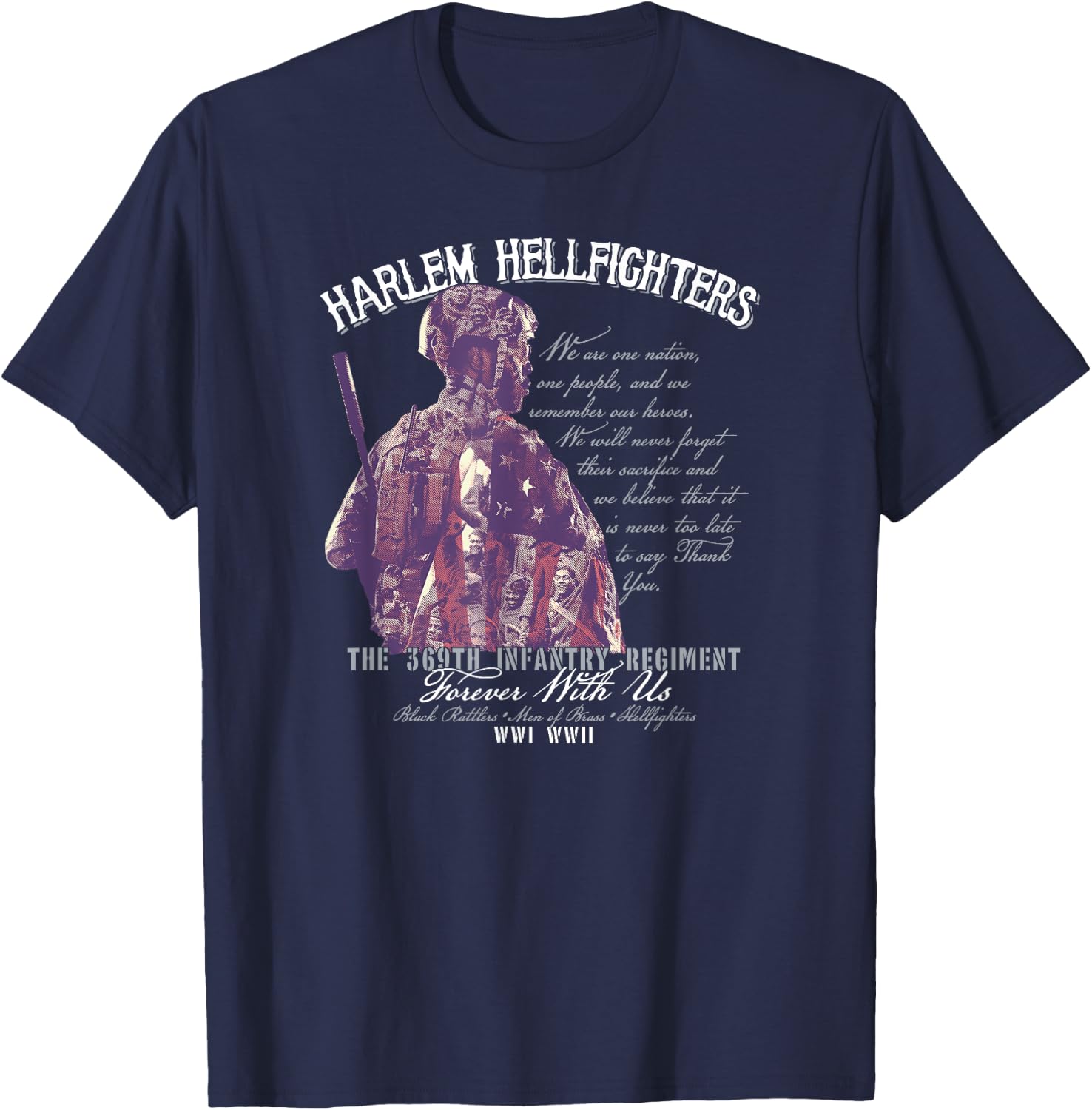 Harlem Hellfighters Soldiers Vintage Black Military History T-Shirt - T-Shirt | Navy