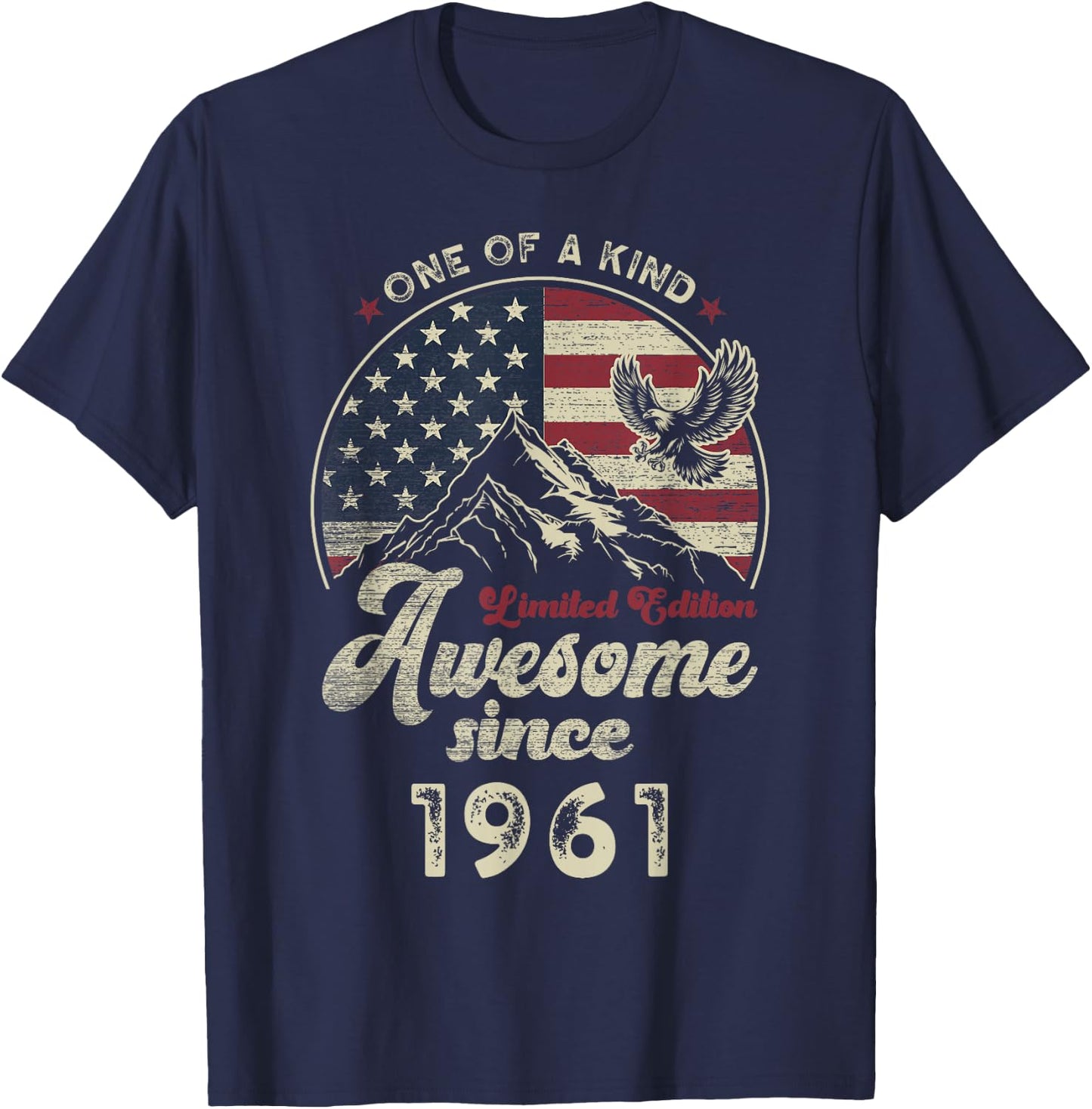 Awesome Since 1961 American Flag 65th Birthday Patriotic T-Shirt - T-Shirt | Navy