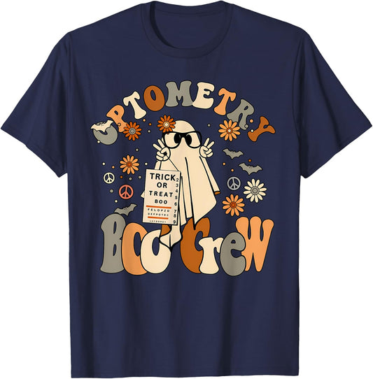 Spooky Optometry Boo Crew Ghost Halloween Eye Doctor T-Shirt - T-Shirt | Navy
