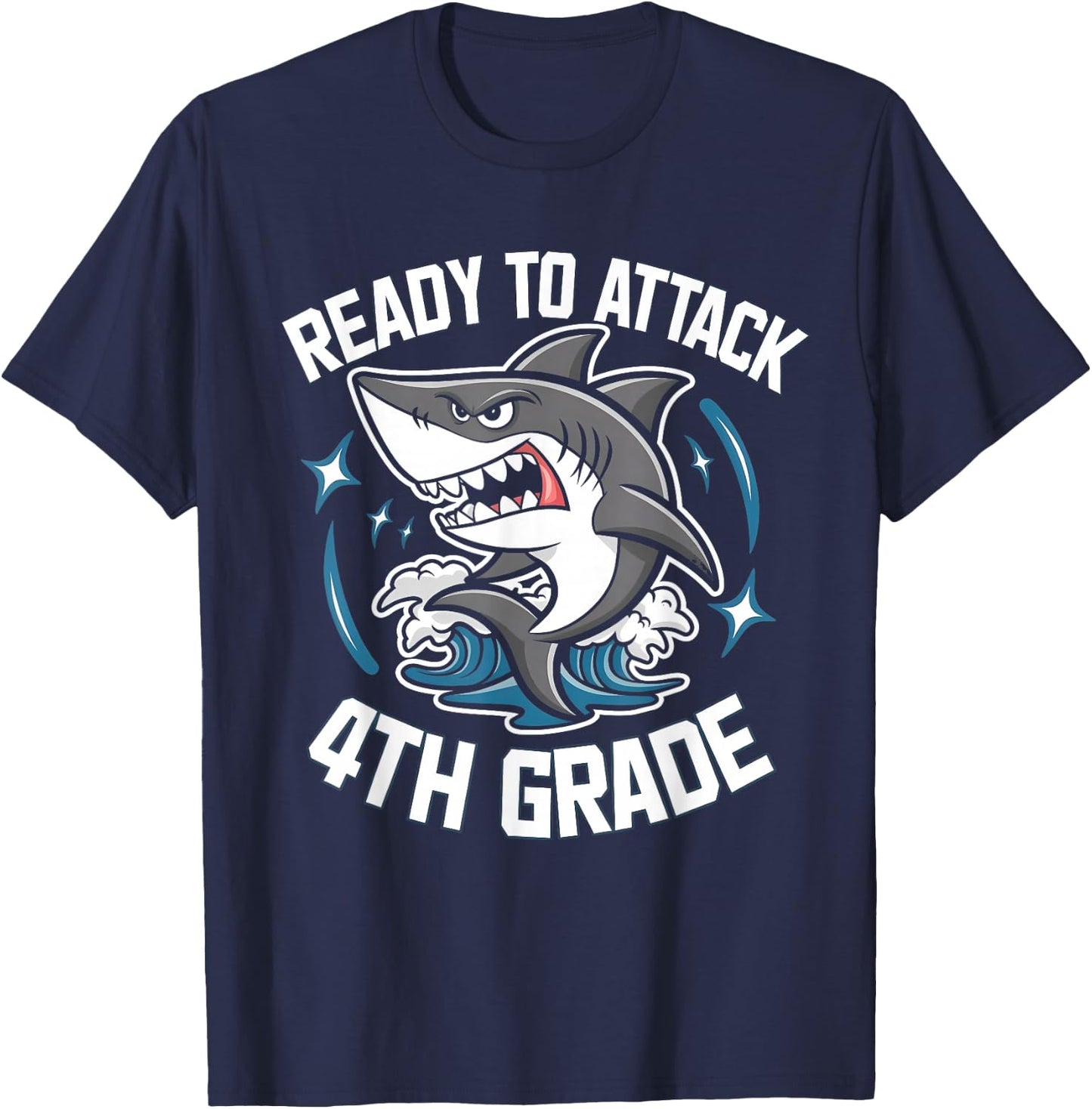 Ready To Attack 4th Grade Shark Funny Back To School Boys T-Shirt - T-Shirt | Navy
