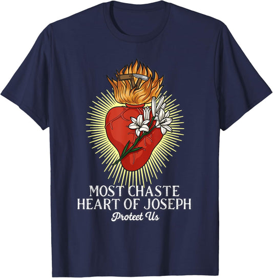 The Most Chaste Heart of Saint Joseph Traditional Catholic T-Shirt - T-Shirt | Navy