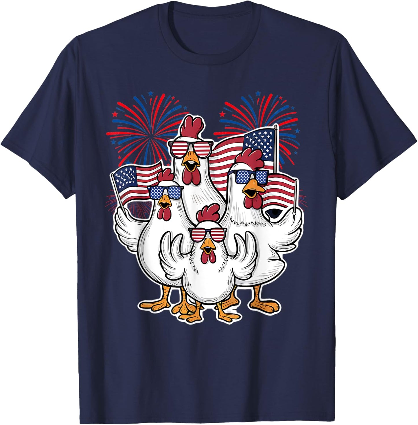 Chicken Fourth of July Patriotic USA Flag 4th July Chicken T-Shirt - T-Shirt | Navy