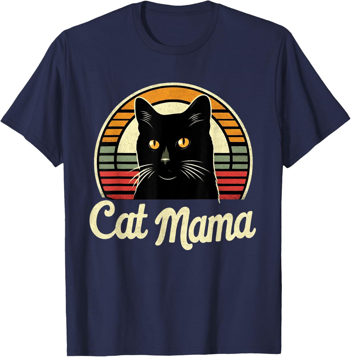 Cat Mama Cool Black Cat Mother's Day Retro Cat Mom T-Shirt - T-Shirt | Navy